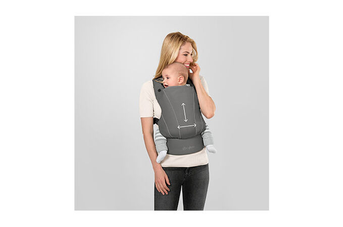 An image of the CYBEX Gold MAIRA.click Baby Carrier, highlighting the Adjustable panels feature.