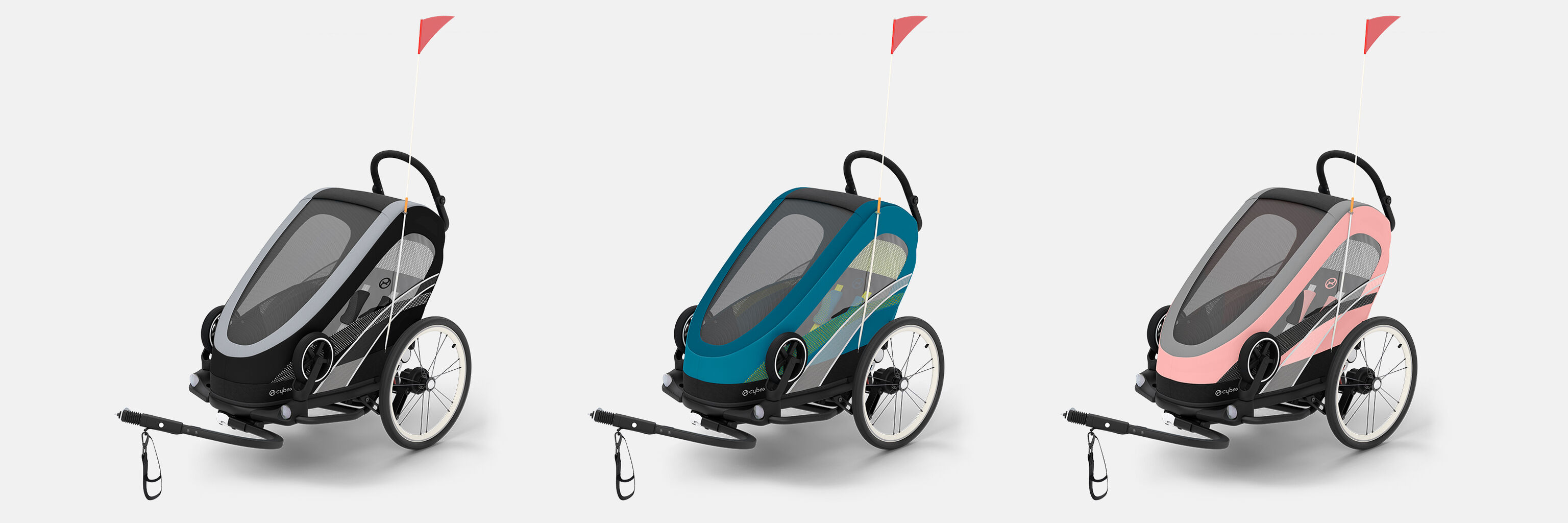 Tři sportovn&iacute; koč&aacute;rky Zeno Bike vedle sebe v různ&yacute;ch barv&aacute;ch.