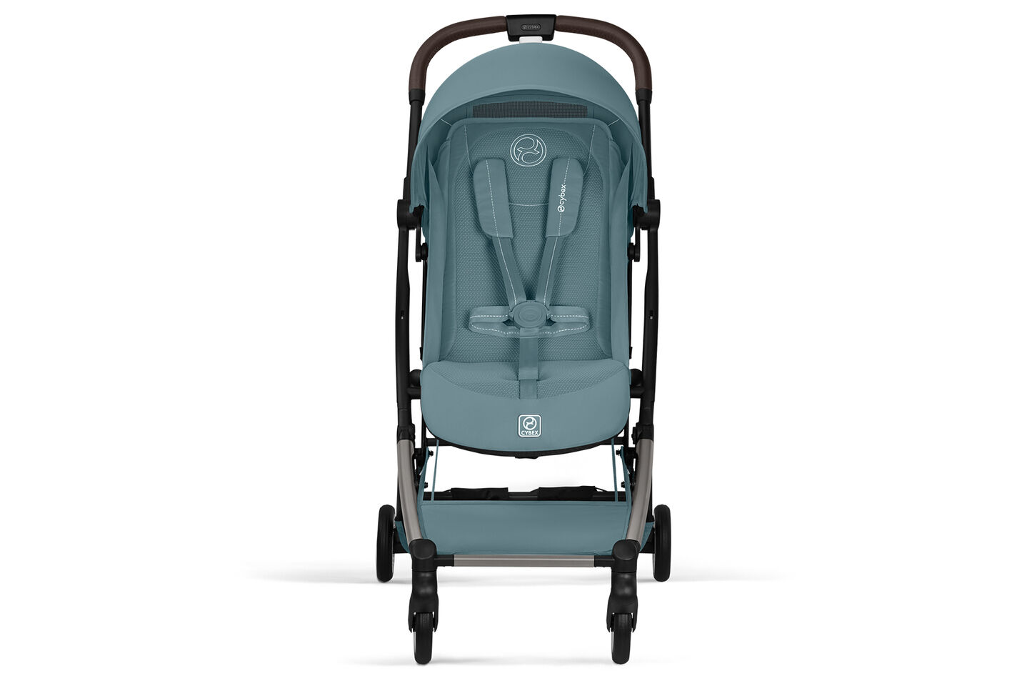 Cybex Orfeo compact travel stroller in stormy blue shown in front view
