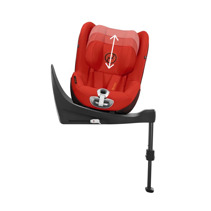 An image of the CYBEX Platinum Sirona Zi i-Size Toddler Car Seat, highlighting the Height-adjustable headrest feature.