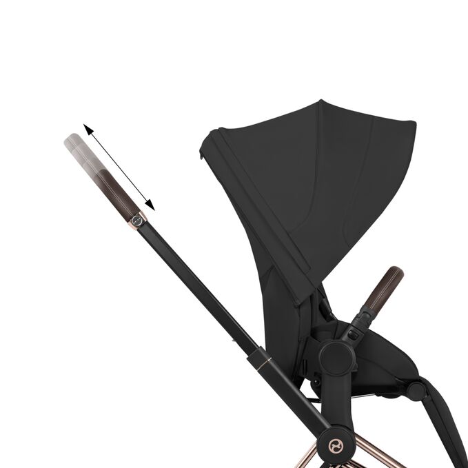 Immagine del CYBEX Platinum Priam Rebellious Luxury Stroller che mette in risalto la caratteristica Manubrio regolabile in altezza con una sola mano.