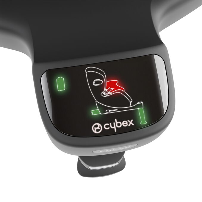 Ein Bild des CYBEX Platinum Anoris T2 i-Size Plus Toddler Car Seat, das das Merkmal Onboard-Sicherheitsassistent hervorhebt.