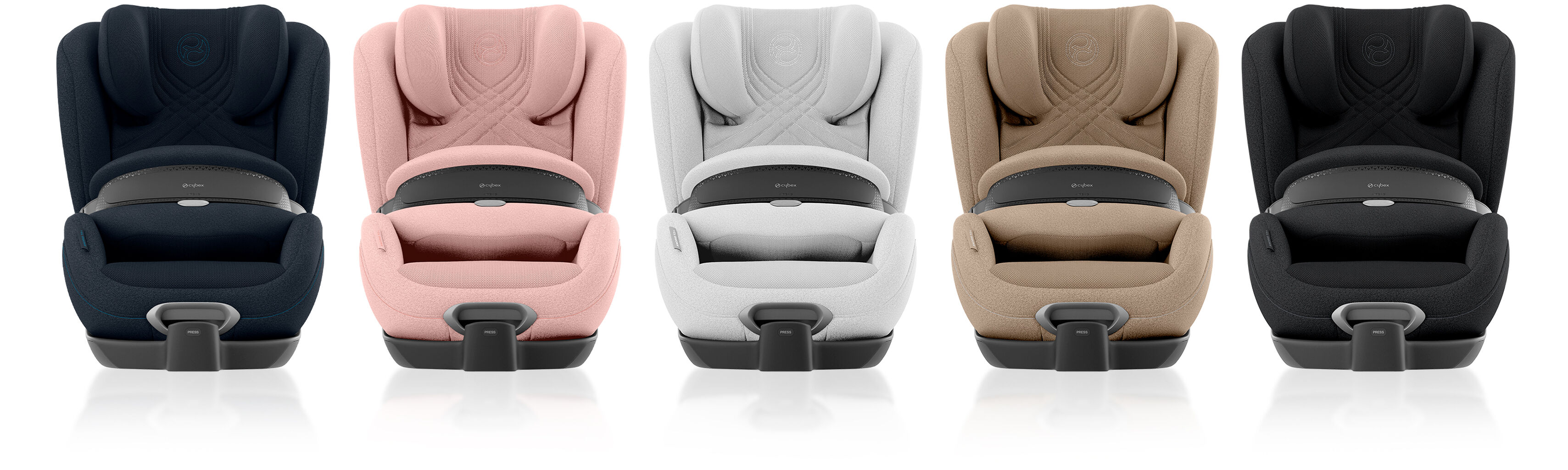 Anoris T2 i-Size Plus child car seat with airbag in five colours: blue, pink, grey, brown, and black