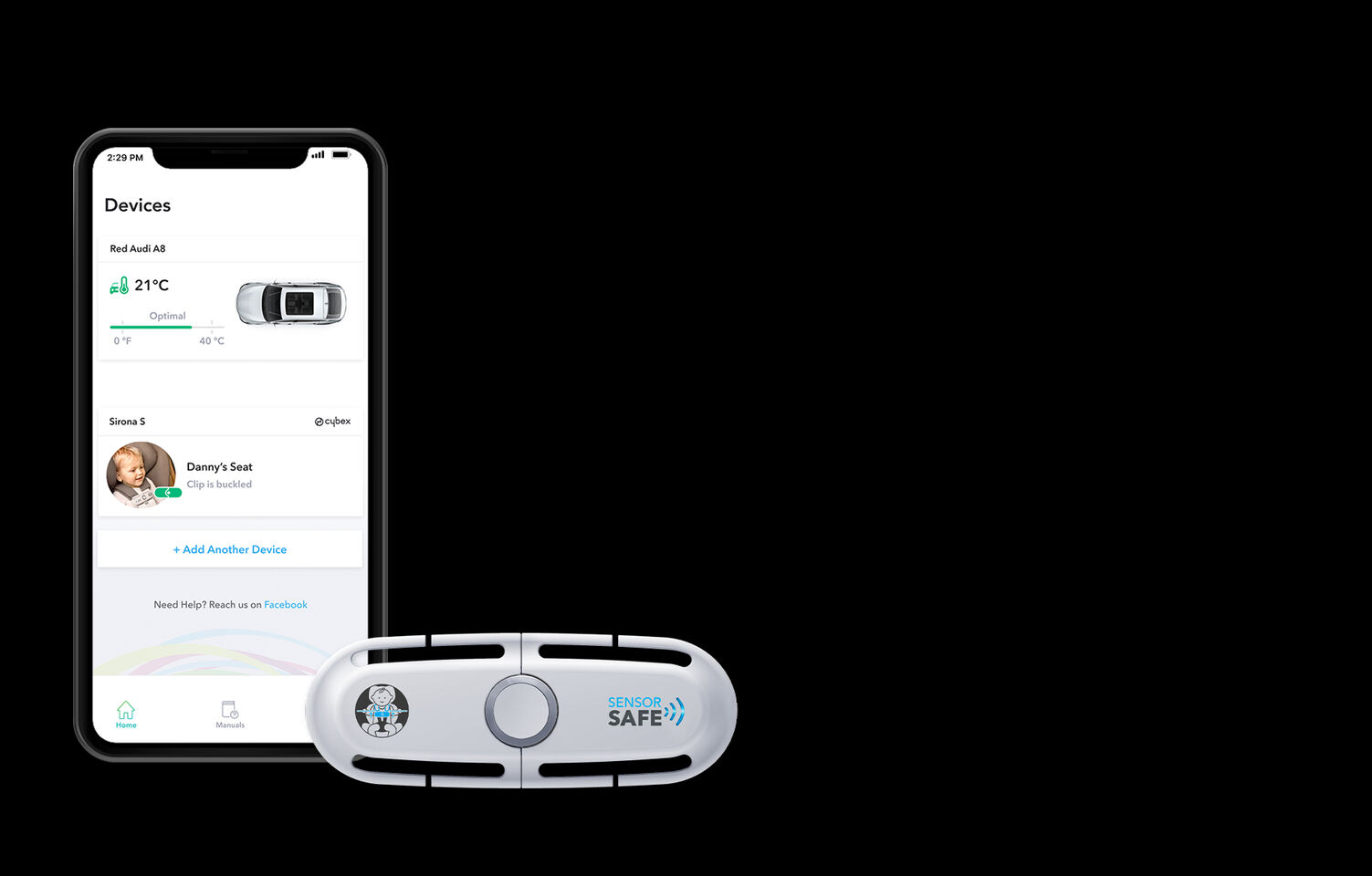 SensorSAFE clip with smartphone app for monitoring child seat safety and in-car temperature