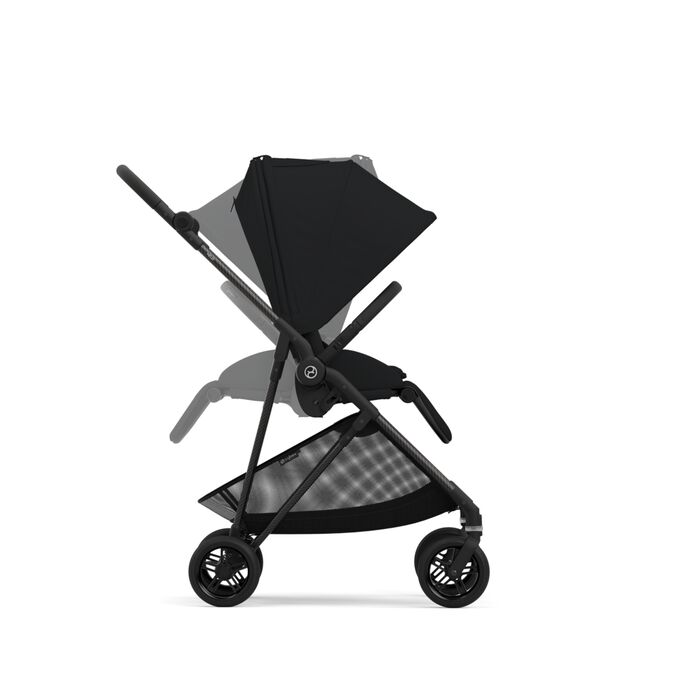 An image of the CYBEX Gold Melio Carbon 2023 Stroller, highlighting the Reversible Seat Unit feature.