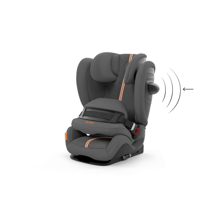 Ein Bild des CYBEX Gold Pallas G i-Size Toddler Car Seat, das das Merkmal 20% h&ouml;herer Seitenaufprallschutz hervorhebt.