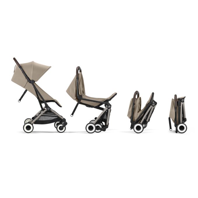 An image of the CYBEX Gold Orfeo (2025) Buggy, highlighting the One-hand Fold & Unfold feature.