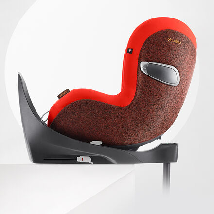 A red and brown Cybex car seat on a white background.