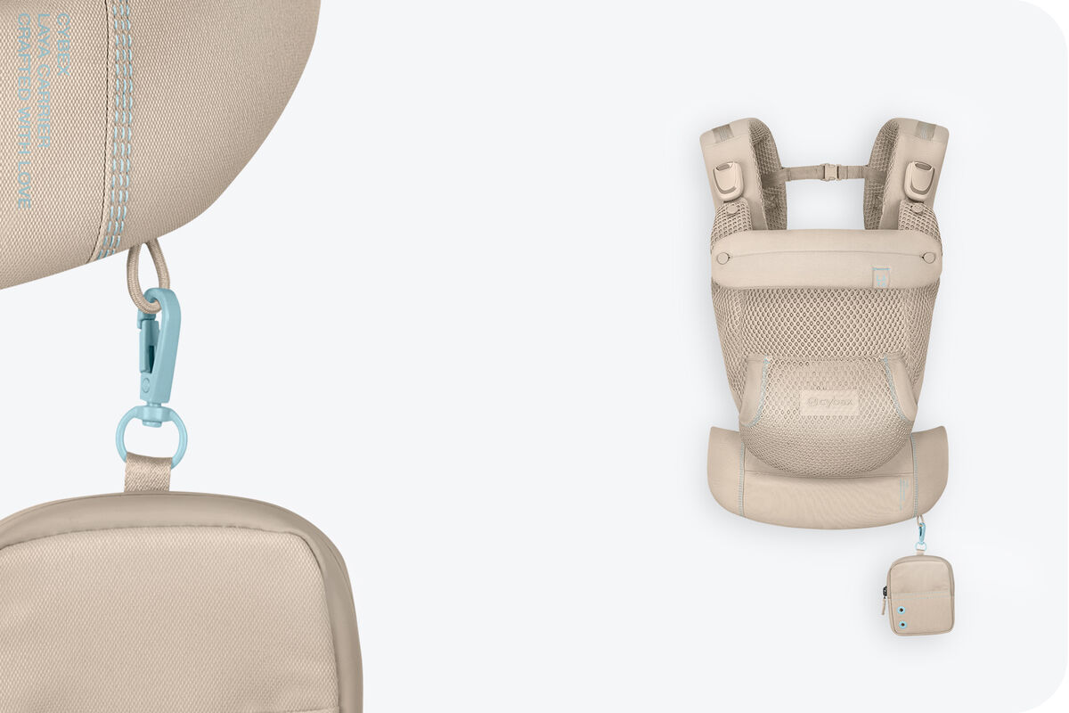 Laya baby carrier in Almond Beige.
