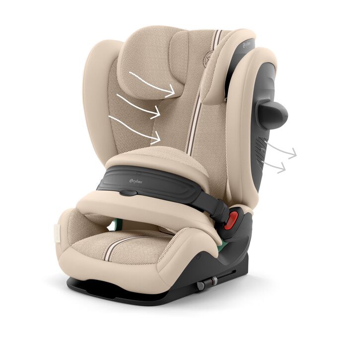 Ein Bild des CYBEX Gold Pallas G3 Toddler Car Seat, das das Merkmal Optimale Atmungsaktivit&auml;t hervorhebt.