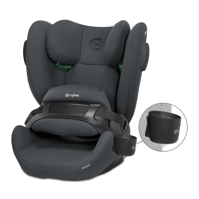 An image of the CYBEX Silver Pallas B4 i-Size Toddler Car Seat, highlighting the Keep drinks easily within reach feature.