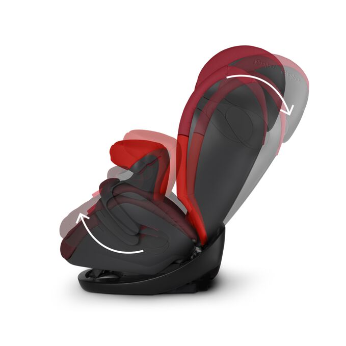 An image of the CYBEX Silver Pallas M Toddler Car Seat, highlighting the Comfortable one-hand recline function feature.