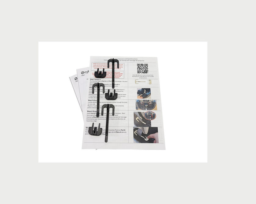 Instruction manual for using the CYT-Harness with multiple clips and step-by-step instructions on a sheet of paper