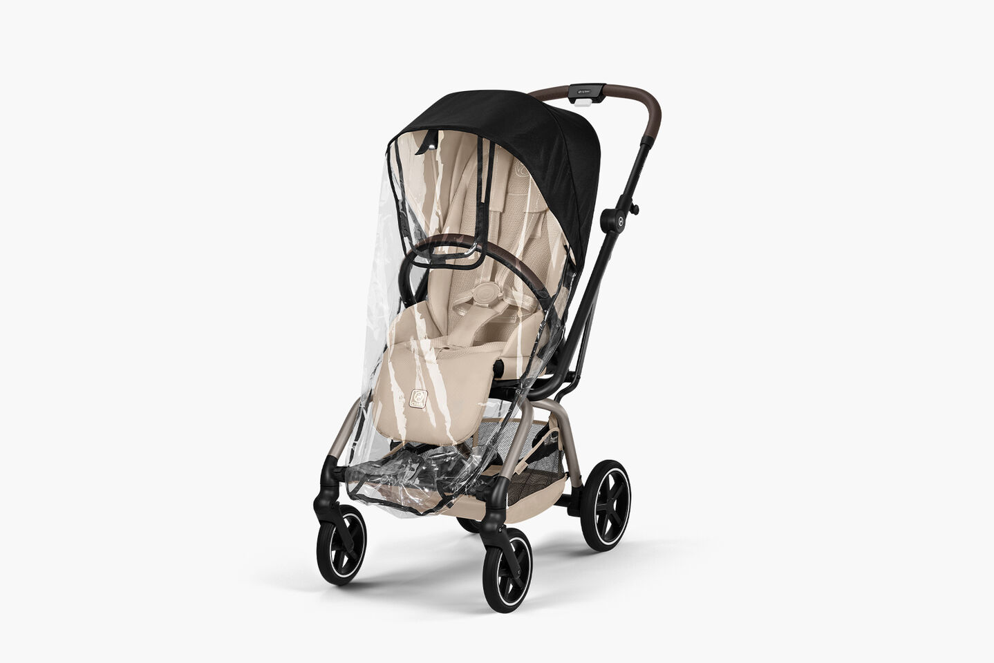 Product image of an Eezy S Twist +2 buggy with a rain cover attached.