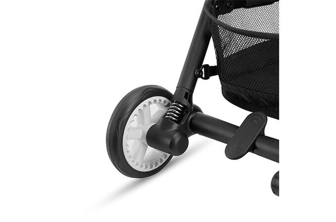 Ein Bild des CYBEX Gold Eezy S Twist 2 Buggy, das das Merkmal Allrad Federung hervorhebt.
