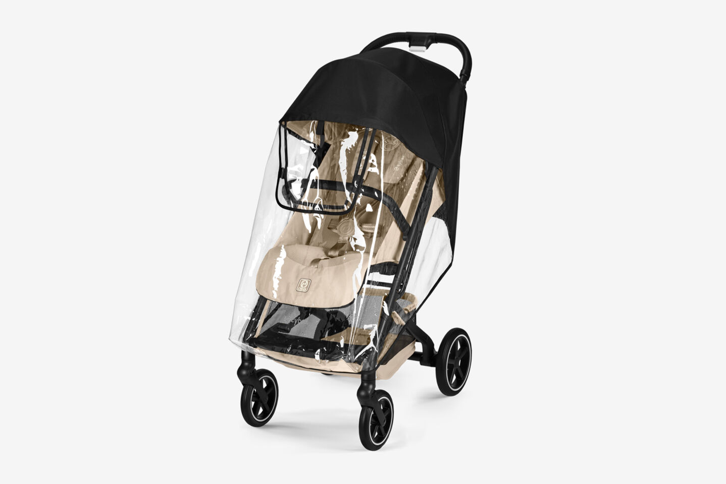 Image produit d&rsquo;une poussette compacte Beezy &eacute;quip&eacute;e d&rsquo;un habillage pluie.
