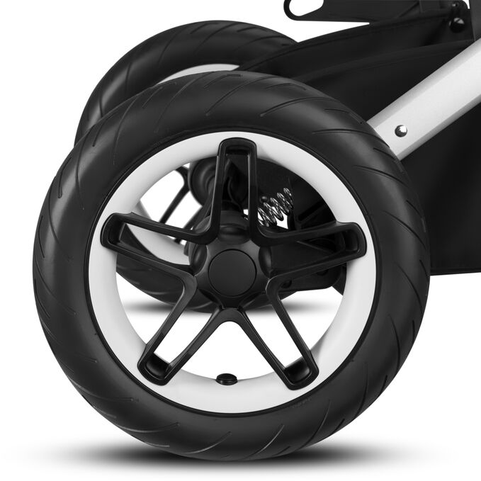 An image of the CYBEX Gold Talos S Lux 2024 Stroller, highlighting the Smooth all-wheel suspension feature.