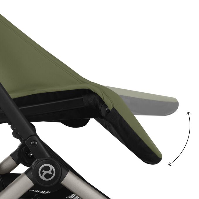 An image of the CYBEX Gold Orfeo (2025) Buggy, highlighting the Adjustable Leg Rest feature.