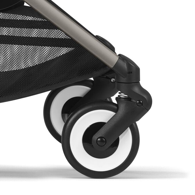 An image of the CYBEX Gold Orfeo (2025) Buggy, highlighting the Smooth Front-wheel Suspension feature.