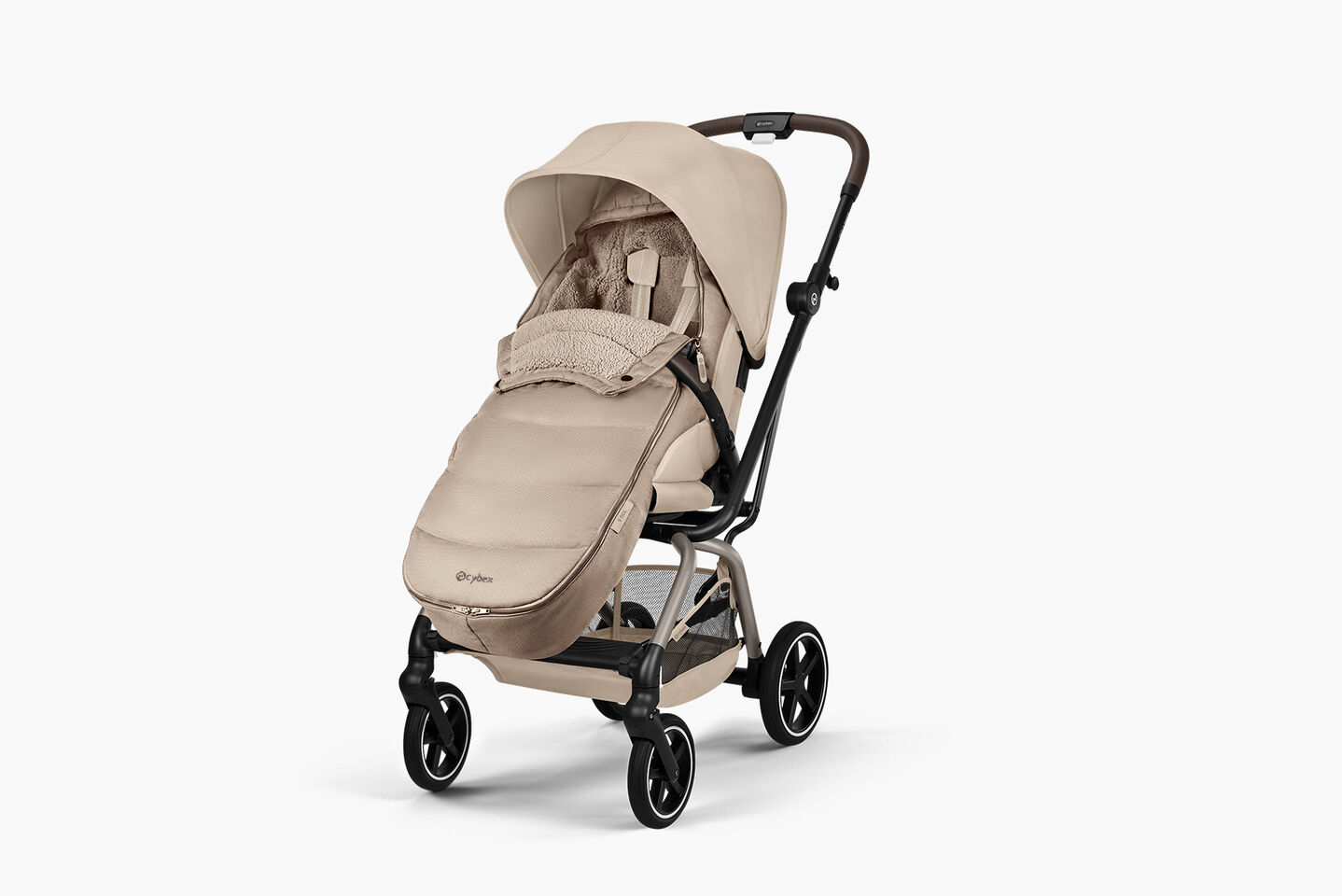 Product image of an Eezy S Twist +2 buggy with a Gold Footmuff attached.