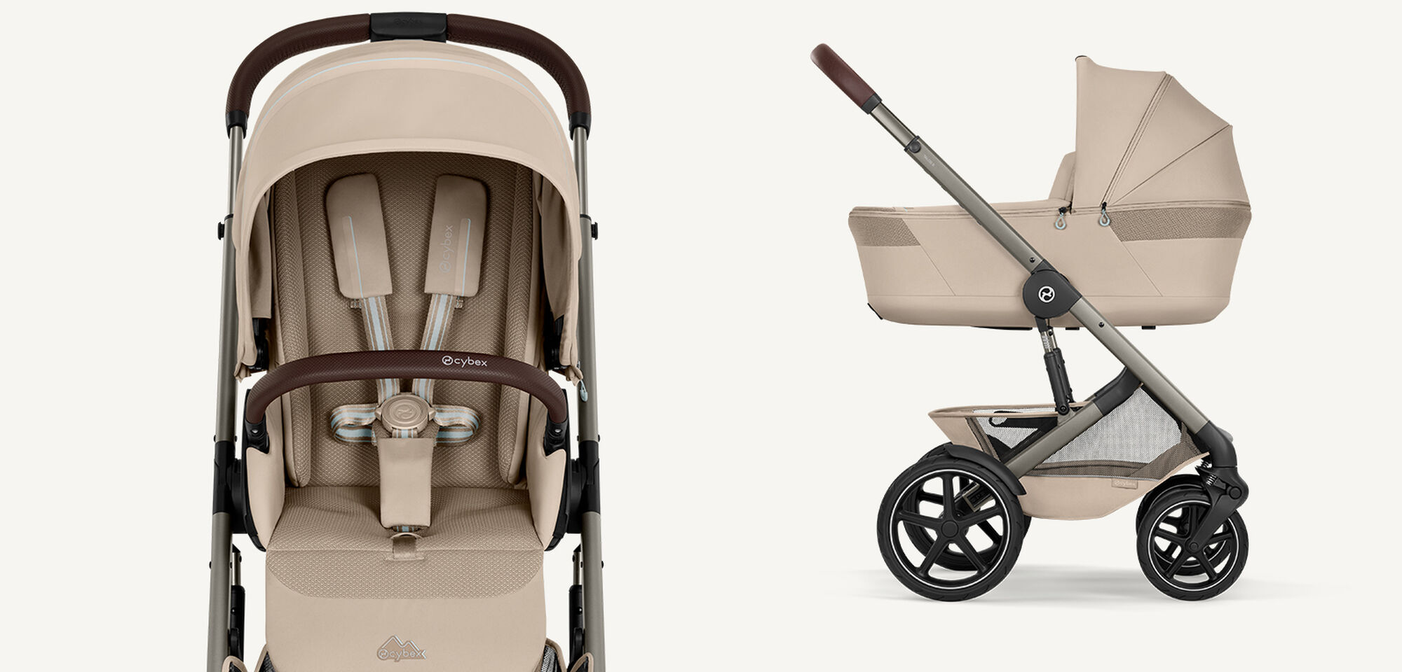Product images of a Talos S Lux in Almond Beige, a close up on the left and a sideview on the right.