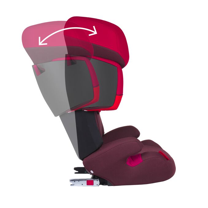 An image of the CYBEX Silver Solution X-Fix Child Car Seat, highlighting the Adjustable backrest feature.