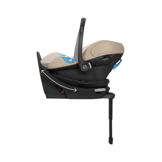 An image of the CYBEX Gold Aton G2 Swivel with Load Leg Base Infant Car Seat, highlighting the Easy Glide Recline feature.