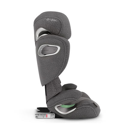 A grey Cybex car seat with adjustable headrest and safety features.