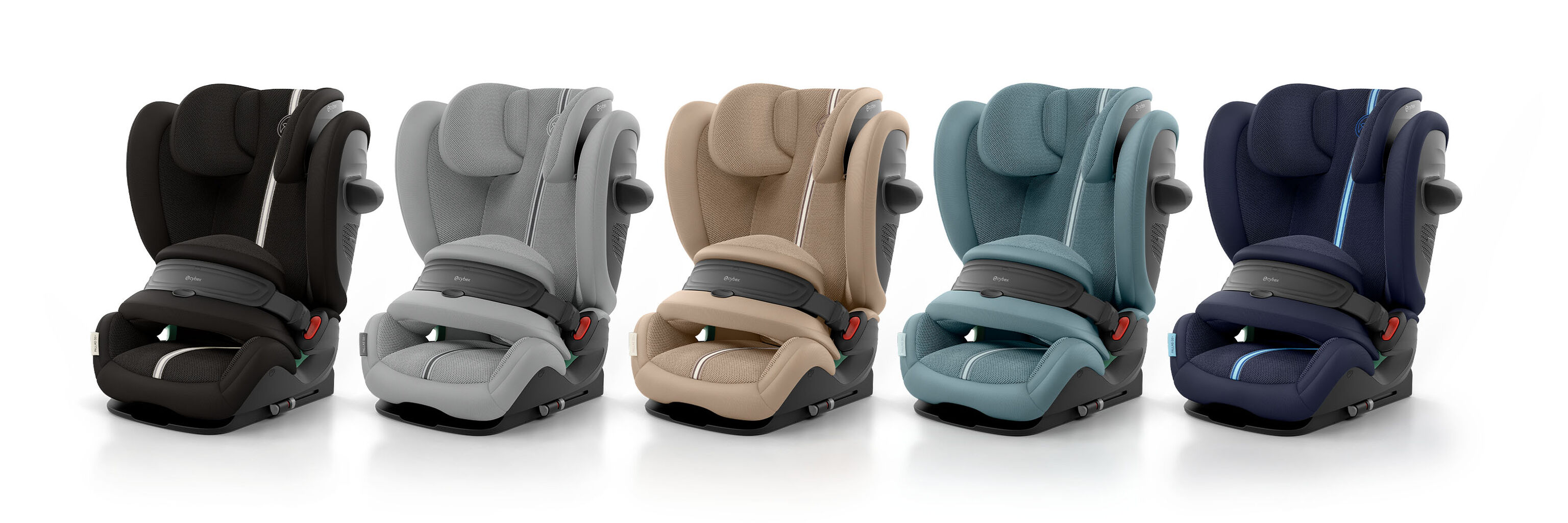 Meegroei-autostoel Pallas G3 verkrijgbaar in vijf kleuren: zwart, grijs, beige, blauw en Dark Blue.