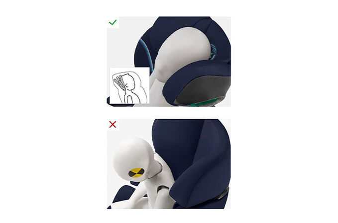 En bild av CYBEX Gold Solution S i-Fix Child Car Seat som lyfter fram funktionen Prevents head tilting.
