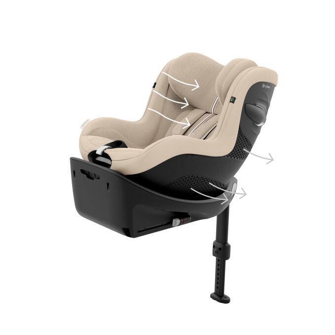 Ein Bild des CYBEX Gold Sirona G i-Size Toddler Car Seat, das das Merkmal Optimale Atmungsaktivit&auml;t hervorhebt.