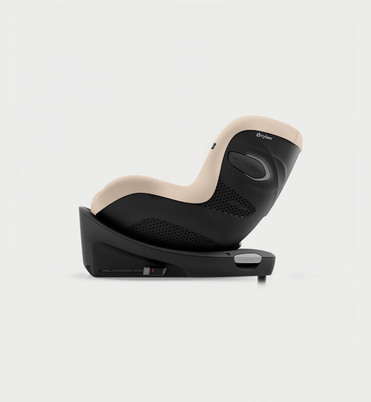 Side view of a Sirona G3 car seat in Almond Beige on a Base G.
