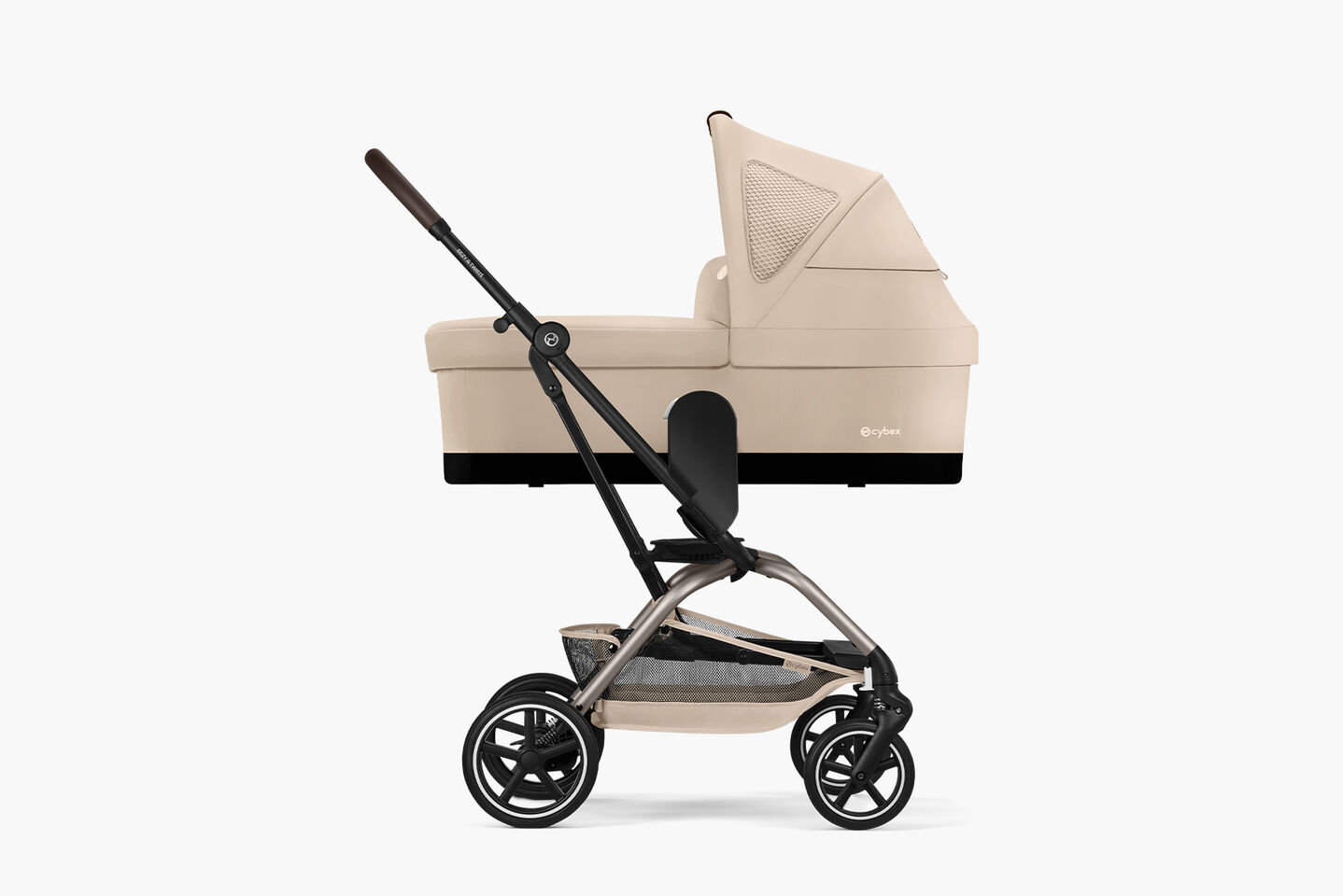 Product image of an Eezy S Twist +2 buggy with a Cot S attached.