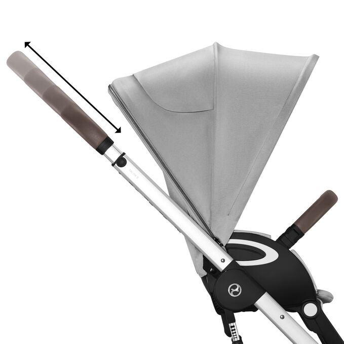 An image of the CYBEX Gold Talos S Lux 2024 Stroller, highlighting the One-hand Height-adjustable Handlebar feature.