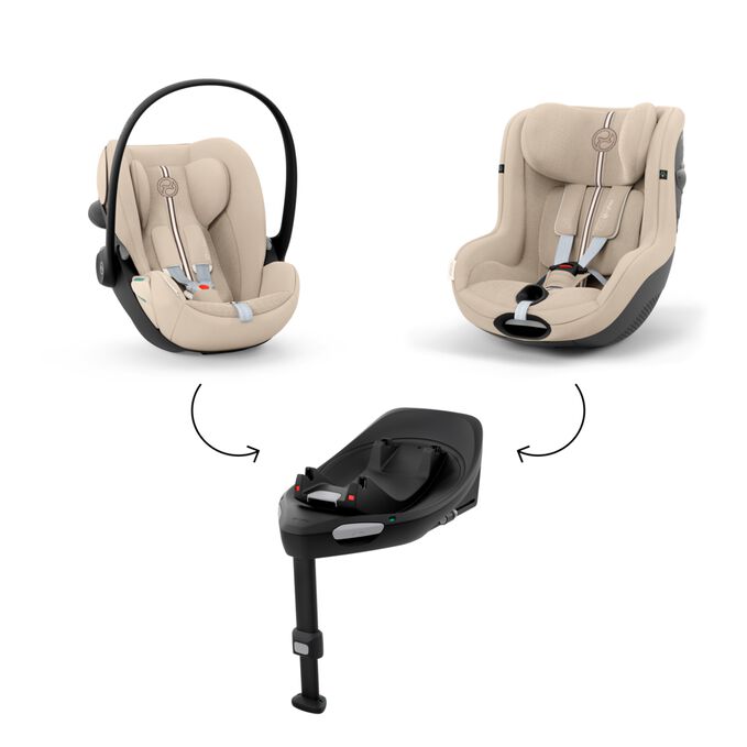 An image of the CYBEX Gold Sirona G3 Toddler Car Seat, highlighting the One Base&nbsp;&ndash;&nbsp;Two&nbsp;Seats:&nbsp;​Designed&nbsp;to&nbsp;Cover Your First 4 Years feature.