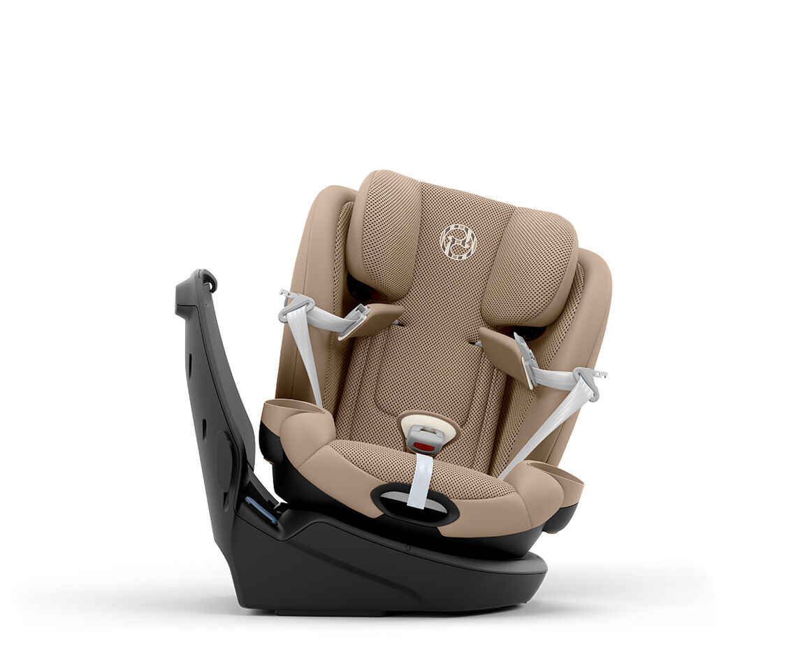 Beige Callisto G 360 rotating convertible car seat with swivel base.
