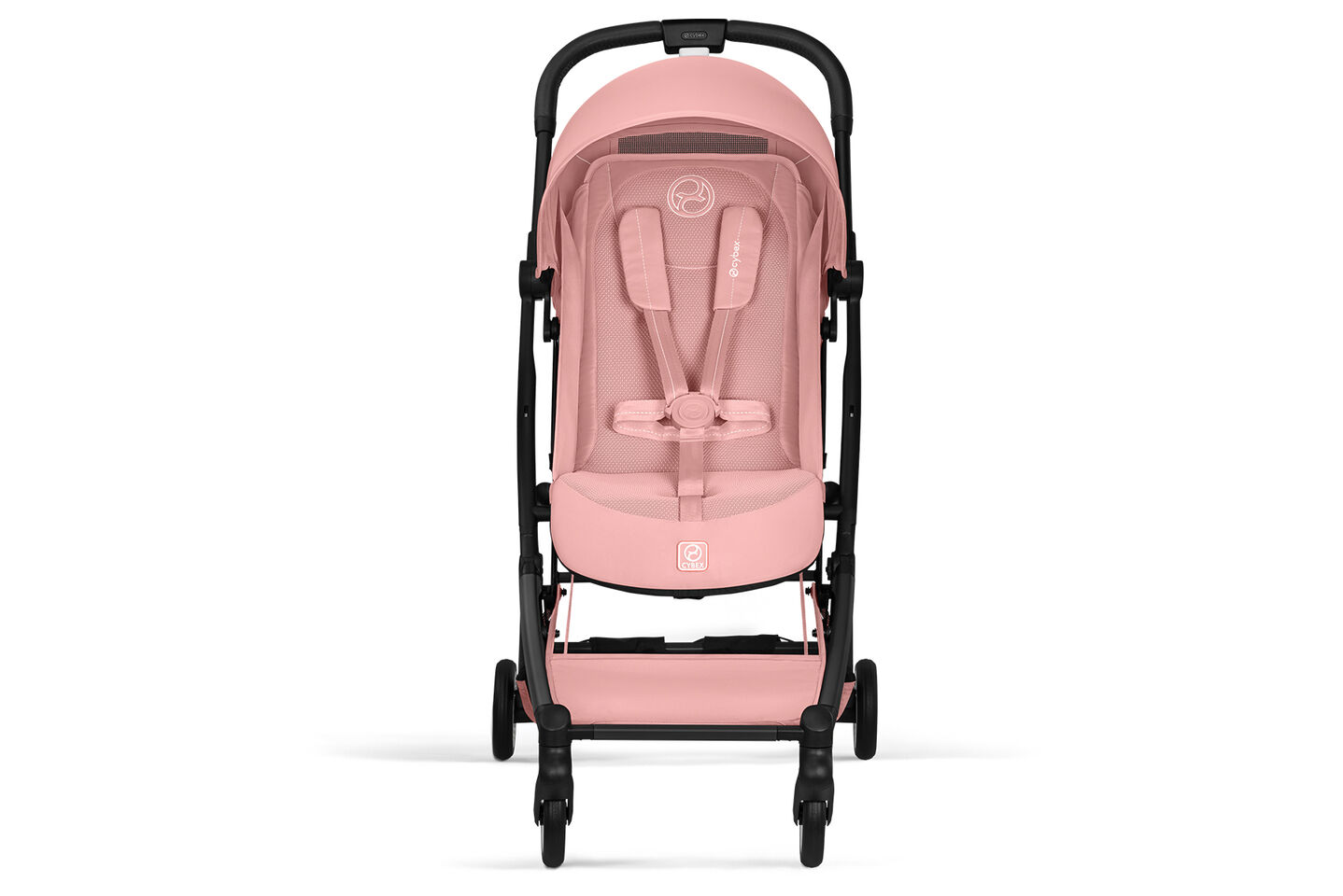Cybex Orfeo compact travel stroller in candy pink shown in front view