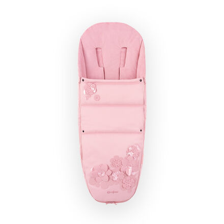 CYBEX Simply Flowers footmuff in pink with floral design.