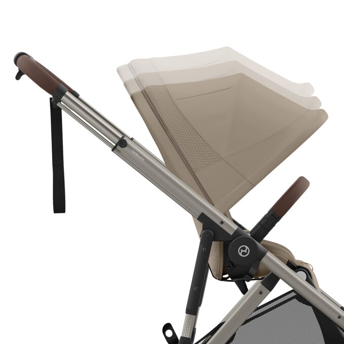 Obr&aacute;zek CYBEX Gold e-Gazelle&nbsp;S Sibling Stroller, kter&yacute; zv&yacute;razňuje funkci Slunečn&iacute; stř&iacute;&scaron;ka s&nbsp;nastavitelnou v&yacute;&scaron;kou.