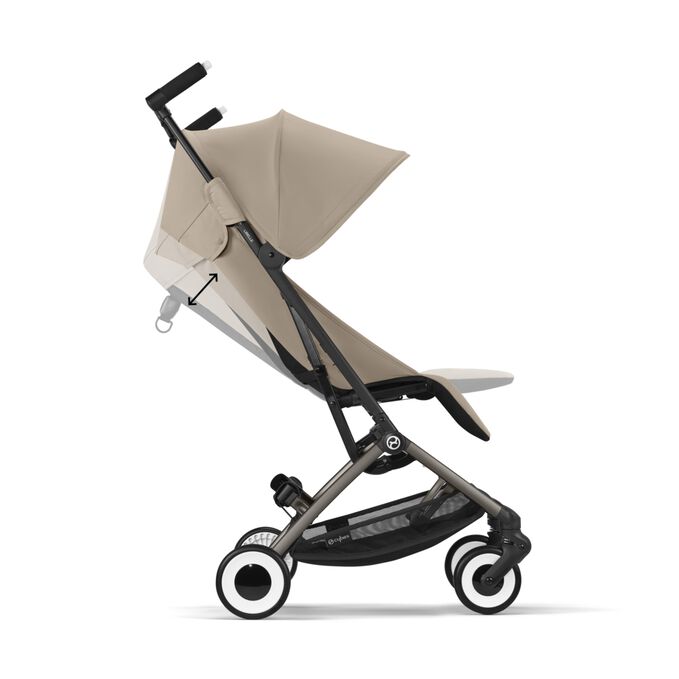 An image of the CYBEX Gold Libelle Buggy, highlighting the Infinite Recline & Adjustable Legrest feature.