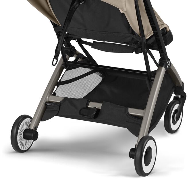 An image of the CYBEX Gold Orfeo (2025) Buggy, highlighting the Large Shopping Basket feature.