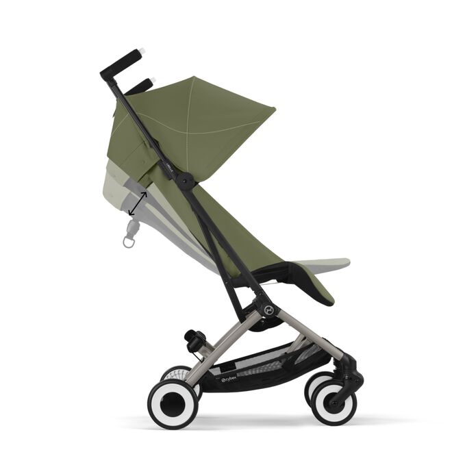 An image of the CYBEX Gold Libelle (2025) Buggy, highlighting the Infinite Recline & Adjustable Leg Rest feature.