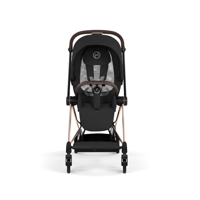 An image of the CYBEX Platinum Mios Stroller, highlighting the Breathable Mesh Backrest feature.