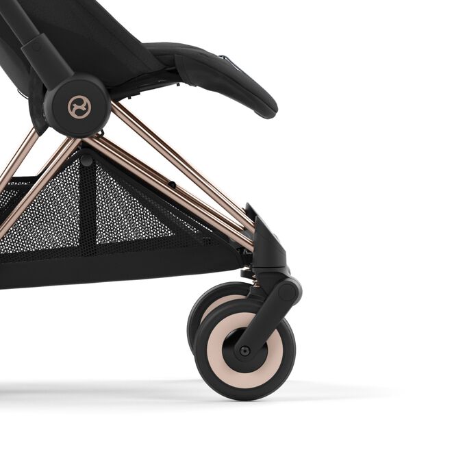 An image of the CYBEX Platinum Coya (2025) Buggy, highlighting the Smooth Front-wheel Suspension feature.