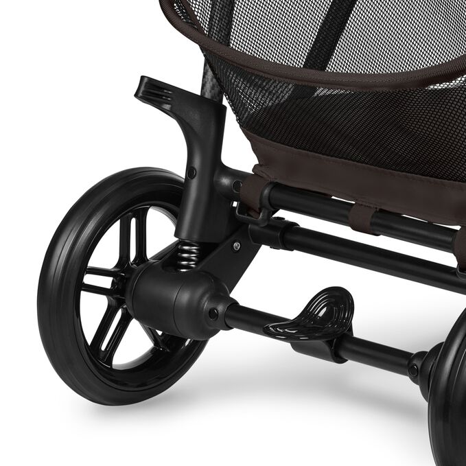 Immagine del CYBEX Gold Melio Carbon Stroller che mette in risalto la caratteristica Morbide sospensioni.