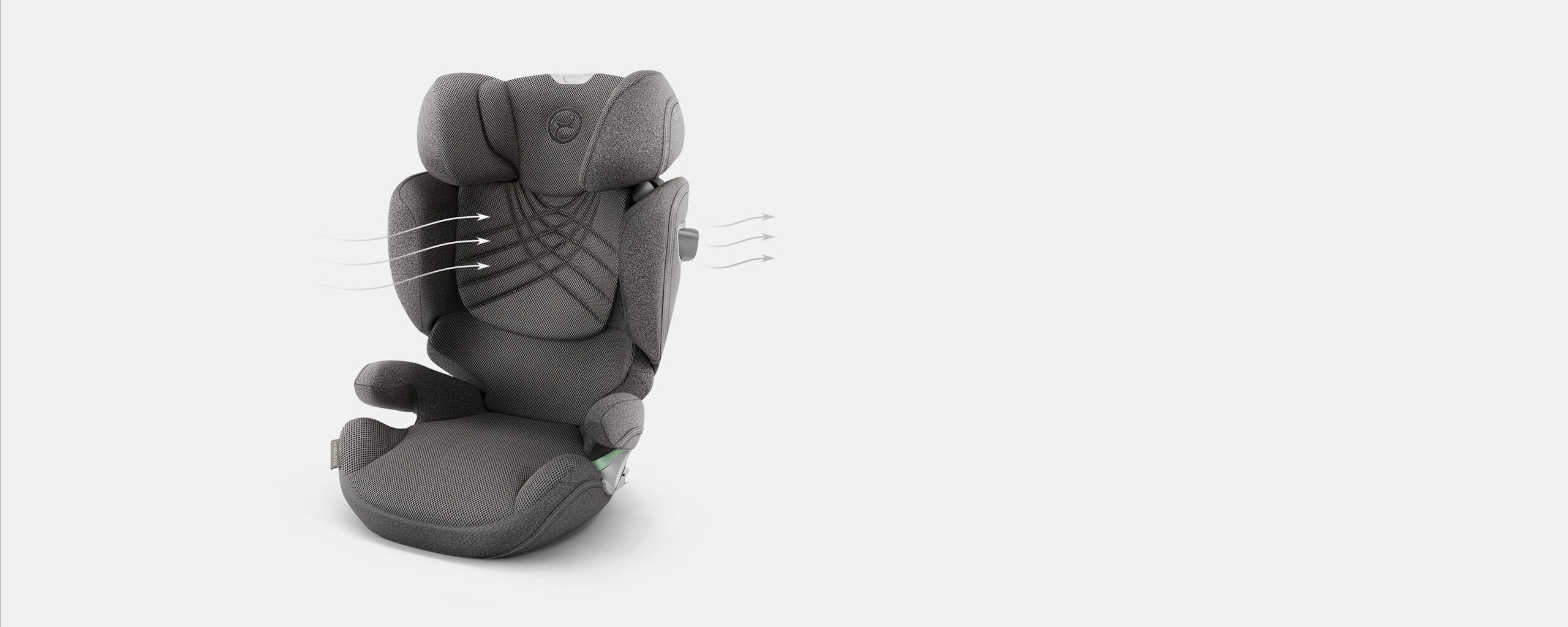 Solution T bilbarnstol i gr&aring;tt med ergonomisk design, l&auml;mplig f&ouml;r barn upp till 12 &aring;r.