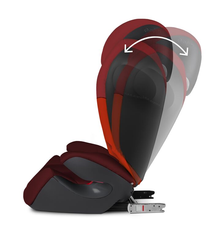 An image of the CYBEX Silver Solution M-Fix SL Child Car Seat, highlighting the Adjustable backrest feature.