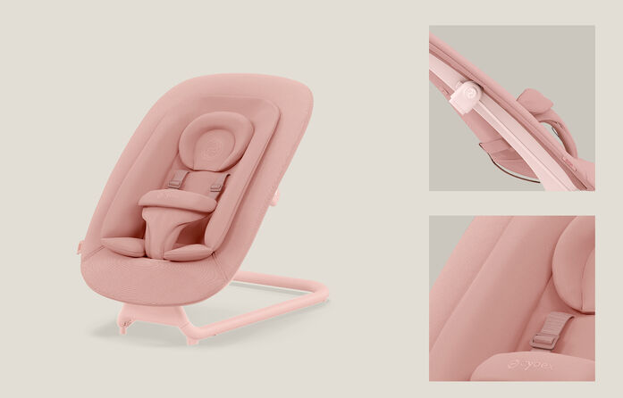 Pink Lemo Bouncer with adjustable strap and soft padding, perfect as a baby bouncer.