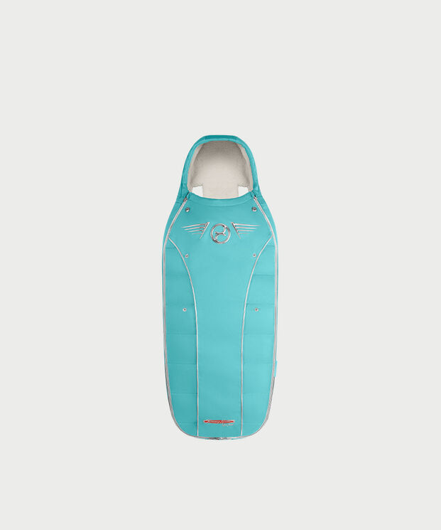 by Jeremy Scott Wings footmuff in turquoise with wing design and logo on the front.