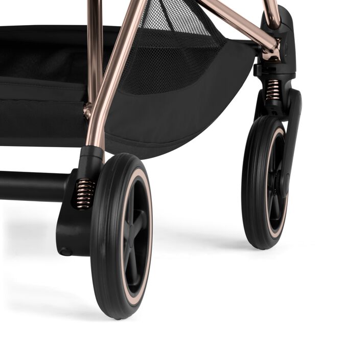 An image of the CYBEX Platinum Mios Stroller, highlighting the All-wheel Suspension feature.